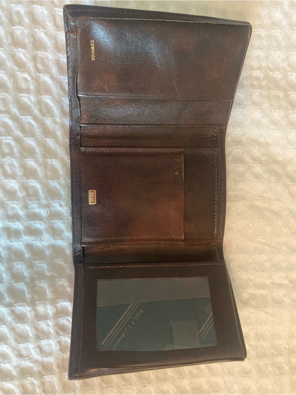 VTG ROLFS COWHIDE Brown Leather Tri Fold Wallet with ID Window